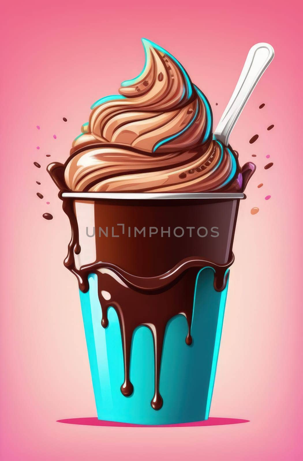 Delicious ice cream coffee dessert in cup, beautifully presented on vibrant pink background. For advertising, banner, relaxation, lifestyle, menu, dessert, culinary, cafe themed content. Copy space