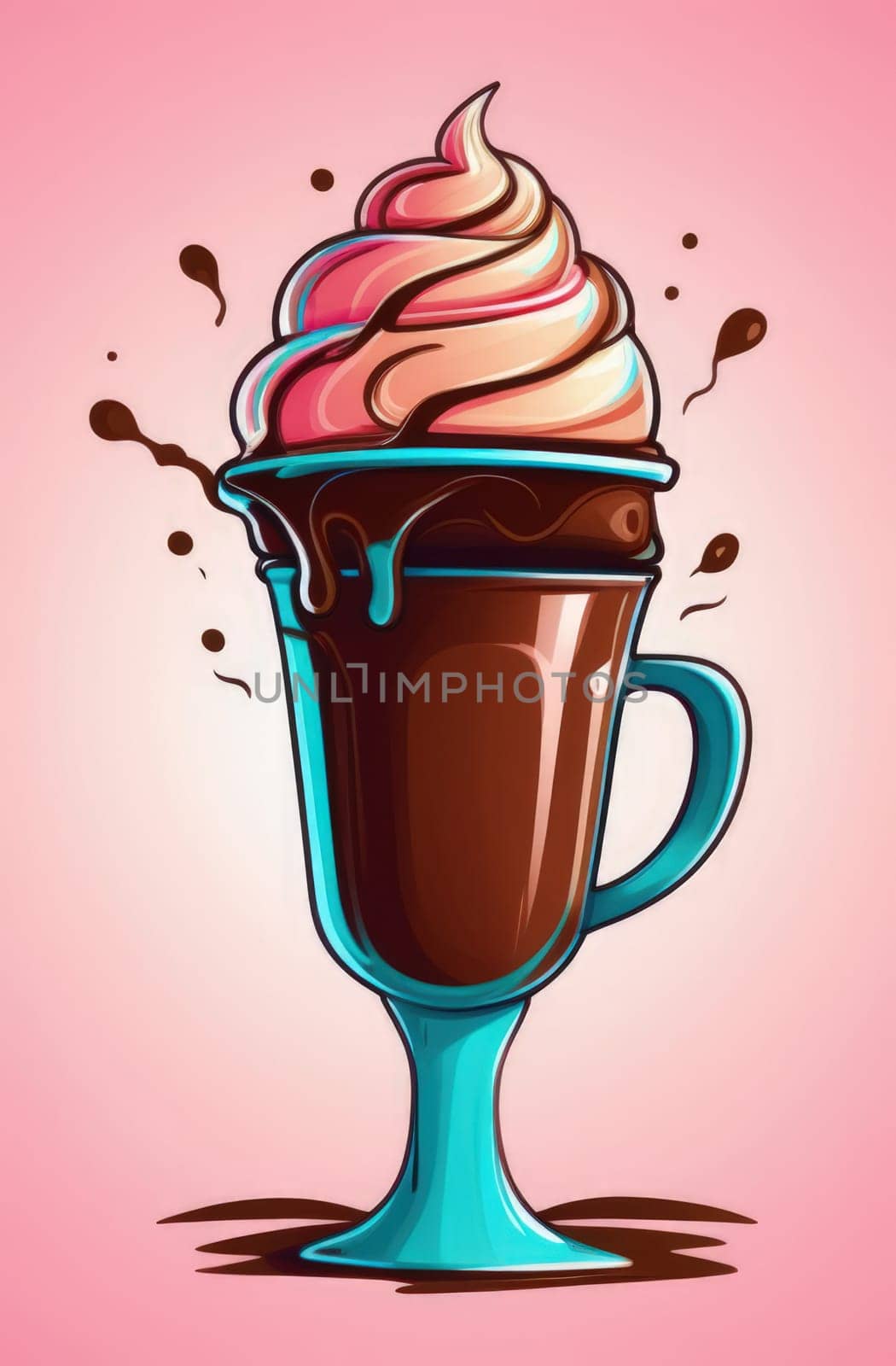 Delicious ice cream coffee dessert in cup, beautifully presented on vibrant pink background. For advertising, banner, relaxation, lifestyle, menu, dessert, culinary, cafe themed content. Copy space