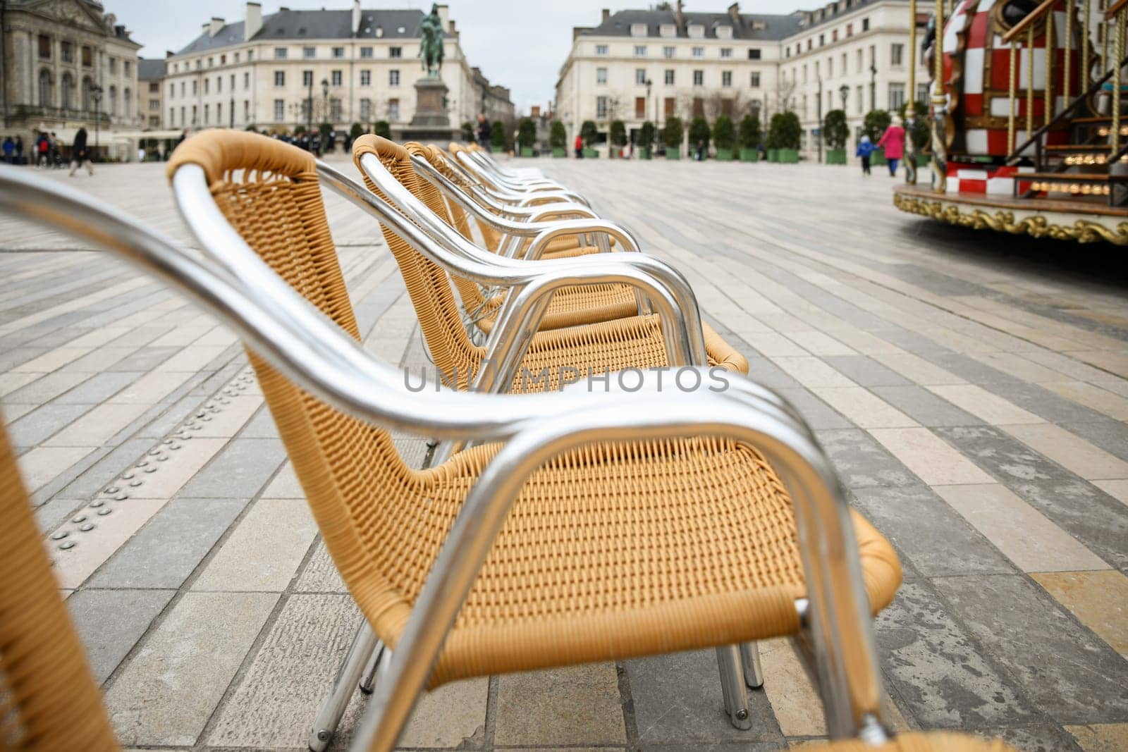 Wicker chairs in the main square of Orleans in France