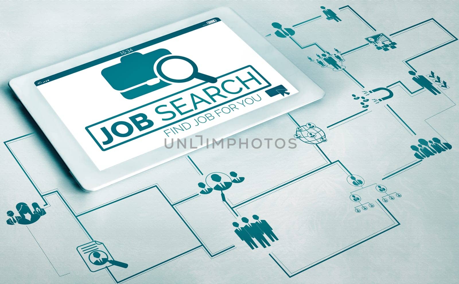 Human Resources Recruitment and People Networking Concept. Modern graphic interface showing professional employee hiring and headhunter seeking interview candidate for future manpower.