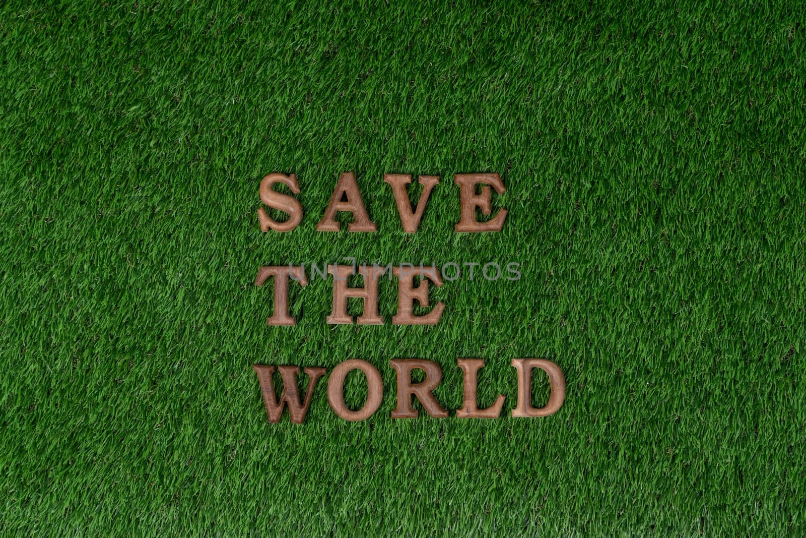 Eco awareness campaign for Earth day concept showcase message arranged in Save Earth on biophilic green background. Environmental social governance concept idea for sustainable and greener future.Gyre