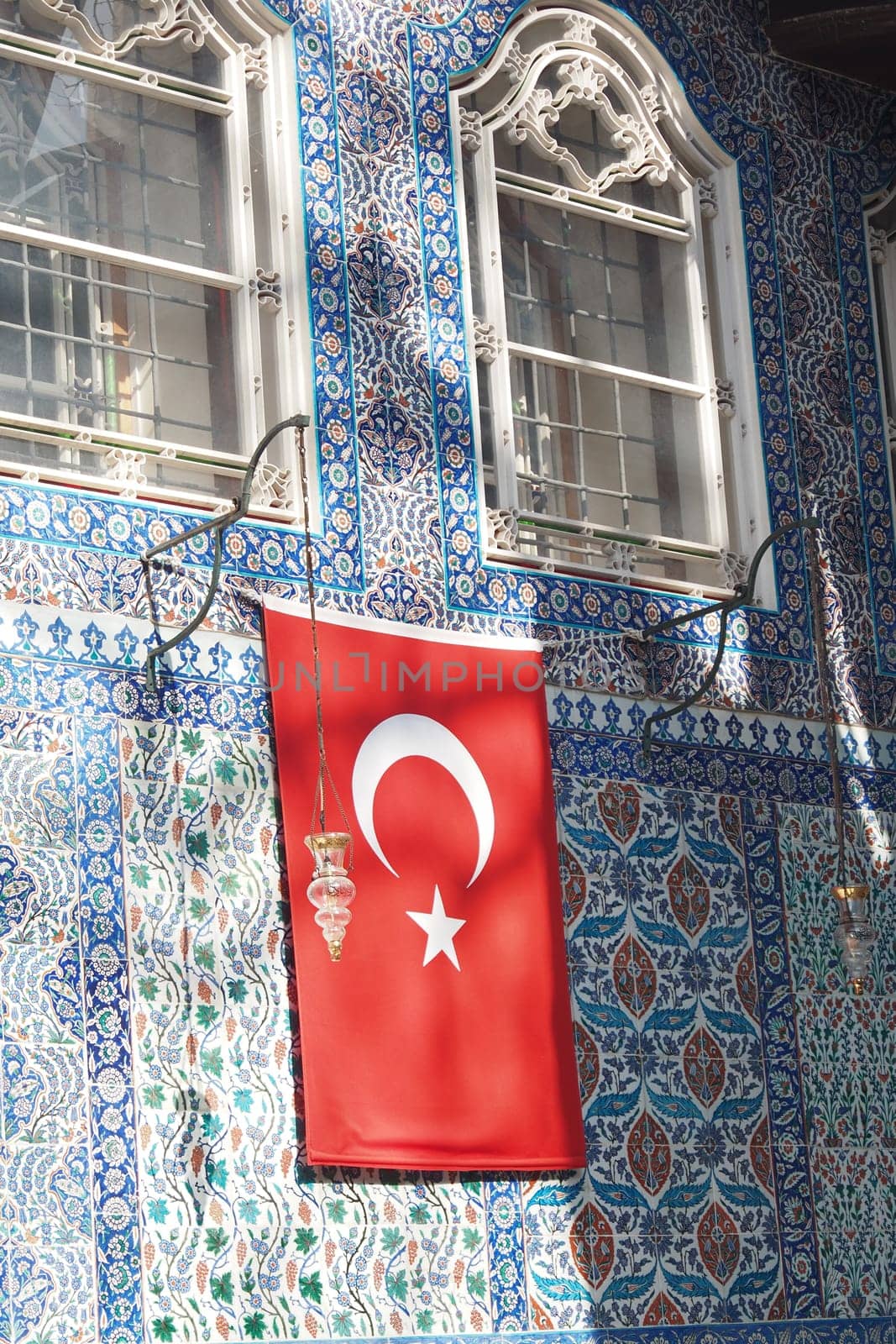 turkey istanbul 22 may 2023. Turkish flag on the wall of a Eyup Sultan mosque by towfiq007