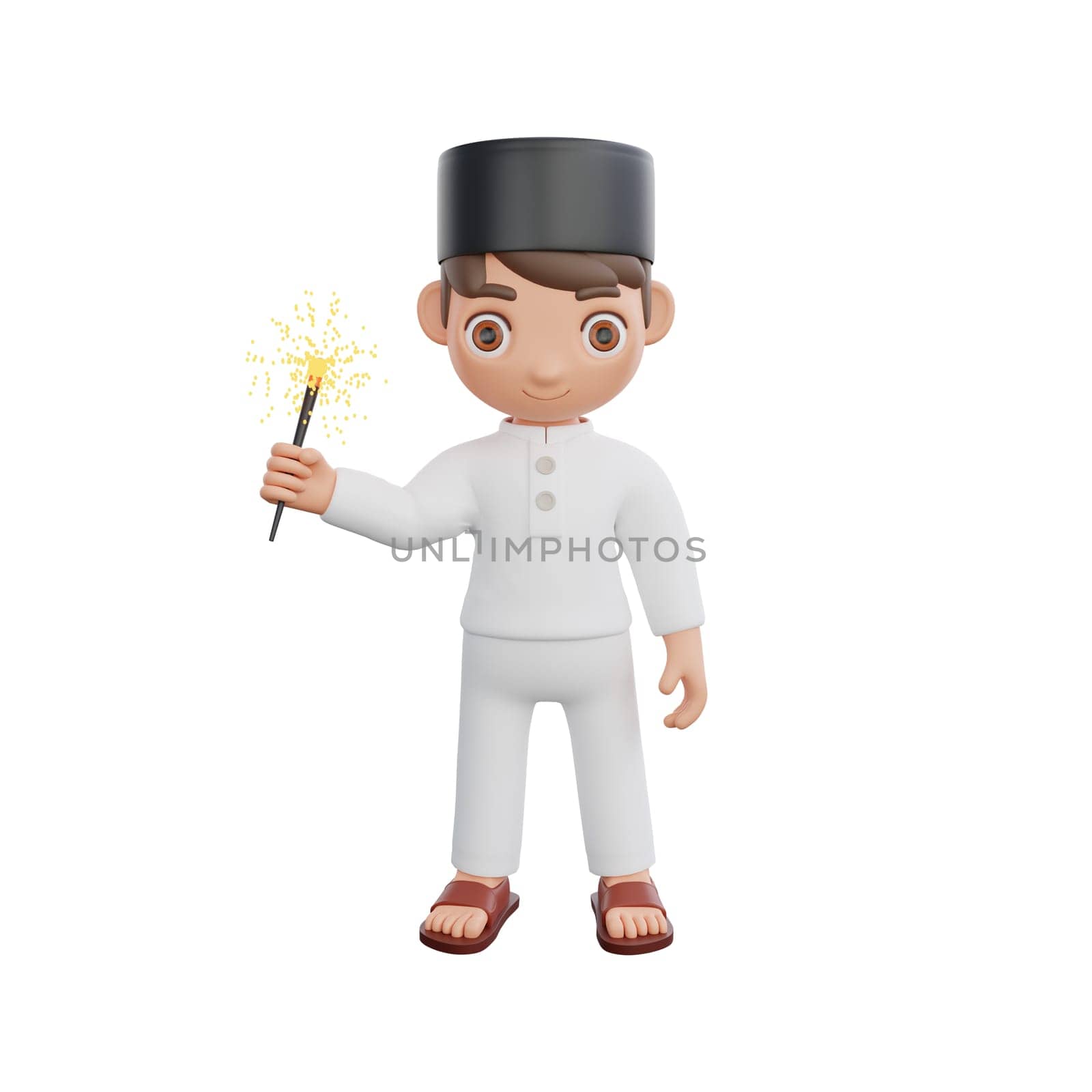 3D Illustration of Muslim character holding a sparkler by Rahmat_Djayusman