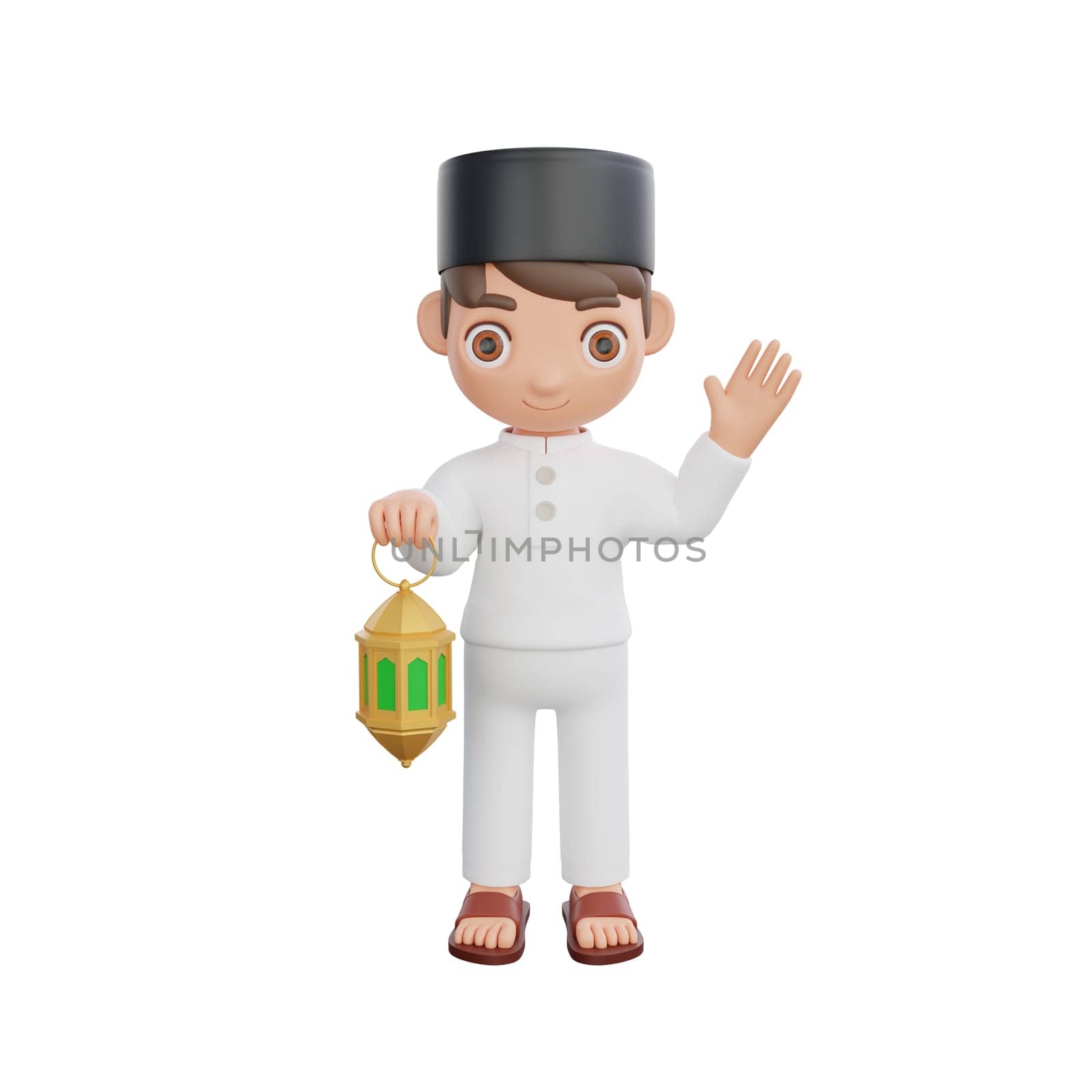 3D Illustration of Muslim character holding a lantern, perfect for Ramadan kareem themed projects