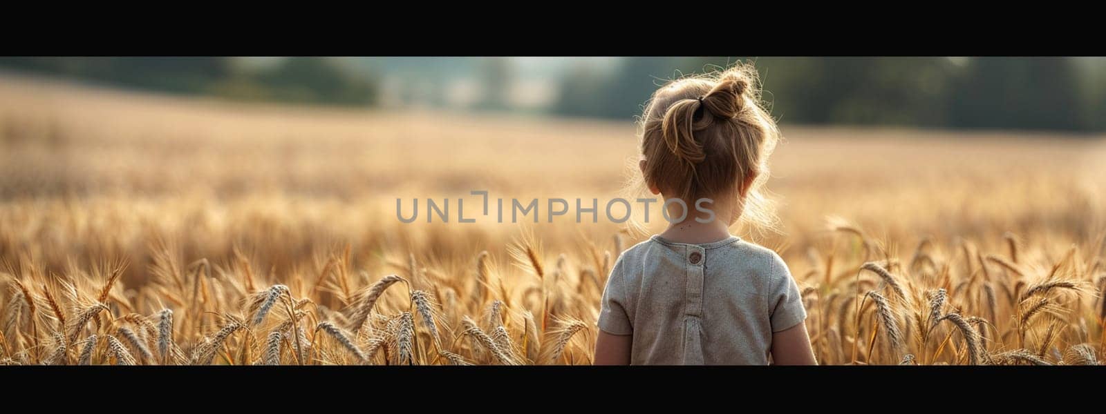 a child stands in a wheat field. children selective focus