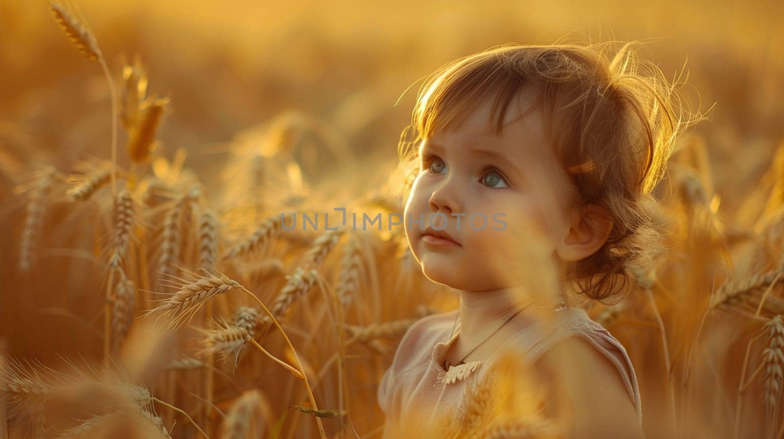 a child stands in a wheat field. selective focus by mila1784