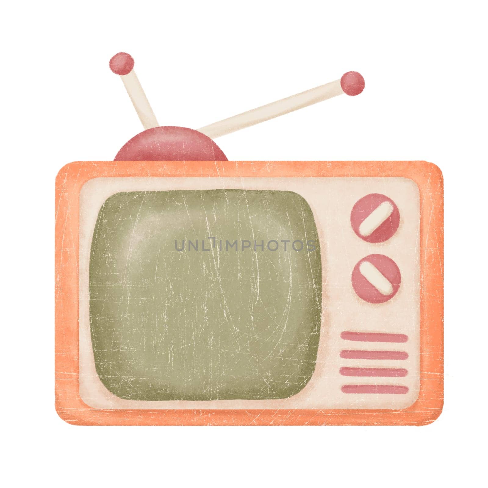 Old entertainment television. Retro tube tv illustration, color vintage television entertainment media isolated on white