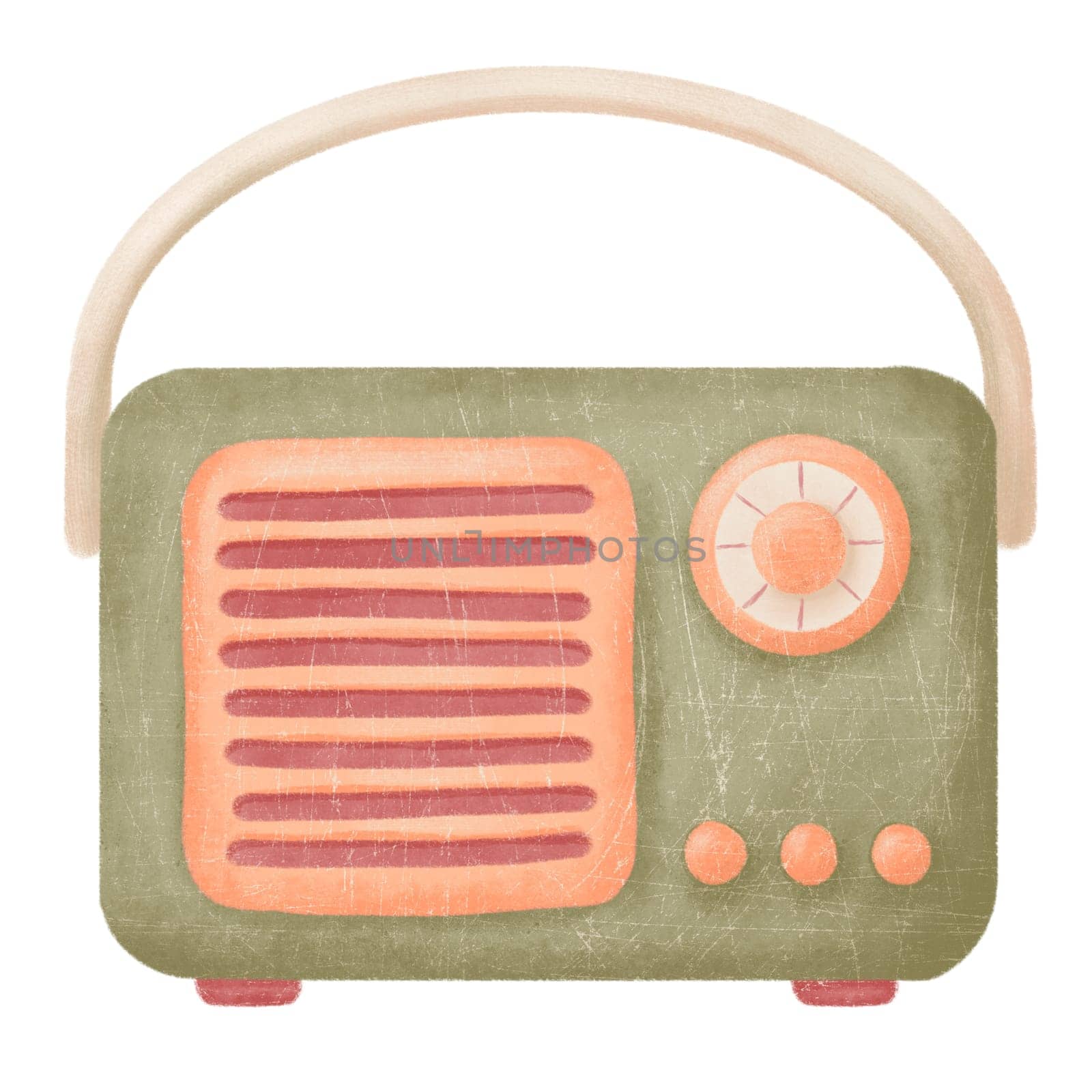 Retro radio in cartoon style. Vintage illustration clipart isolation on white, technology symbol, for print, card, sticker