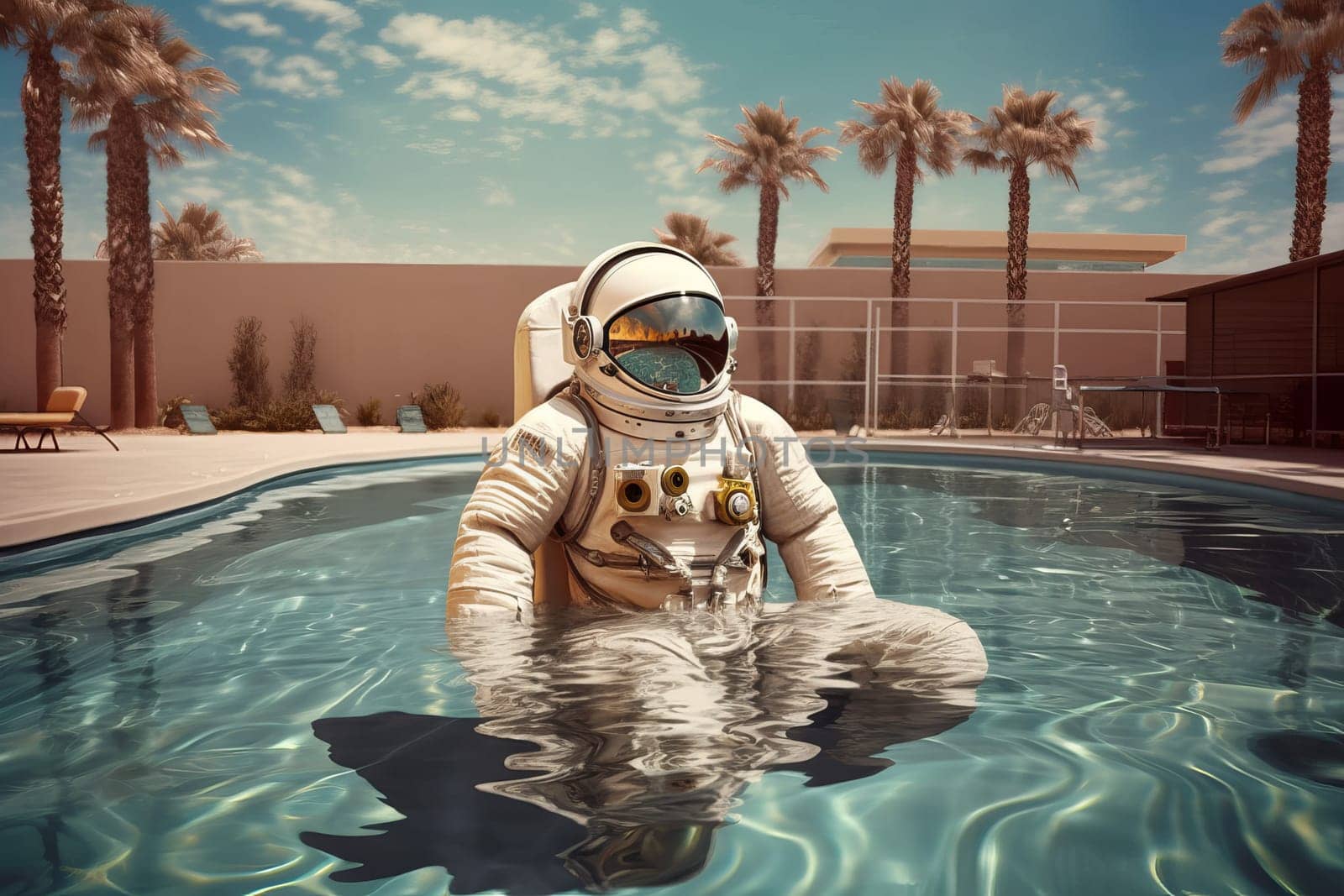 Astronaut pool summer. Generate Ai by ylivdesign