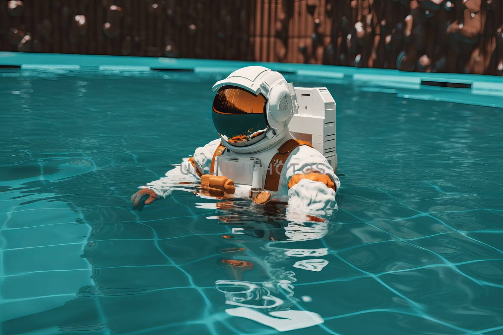 Astronaut pool summer water. Generate Ai by ylivdesign