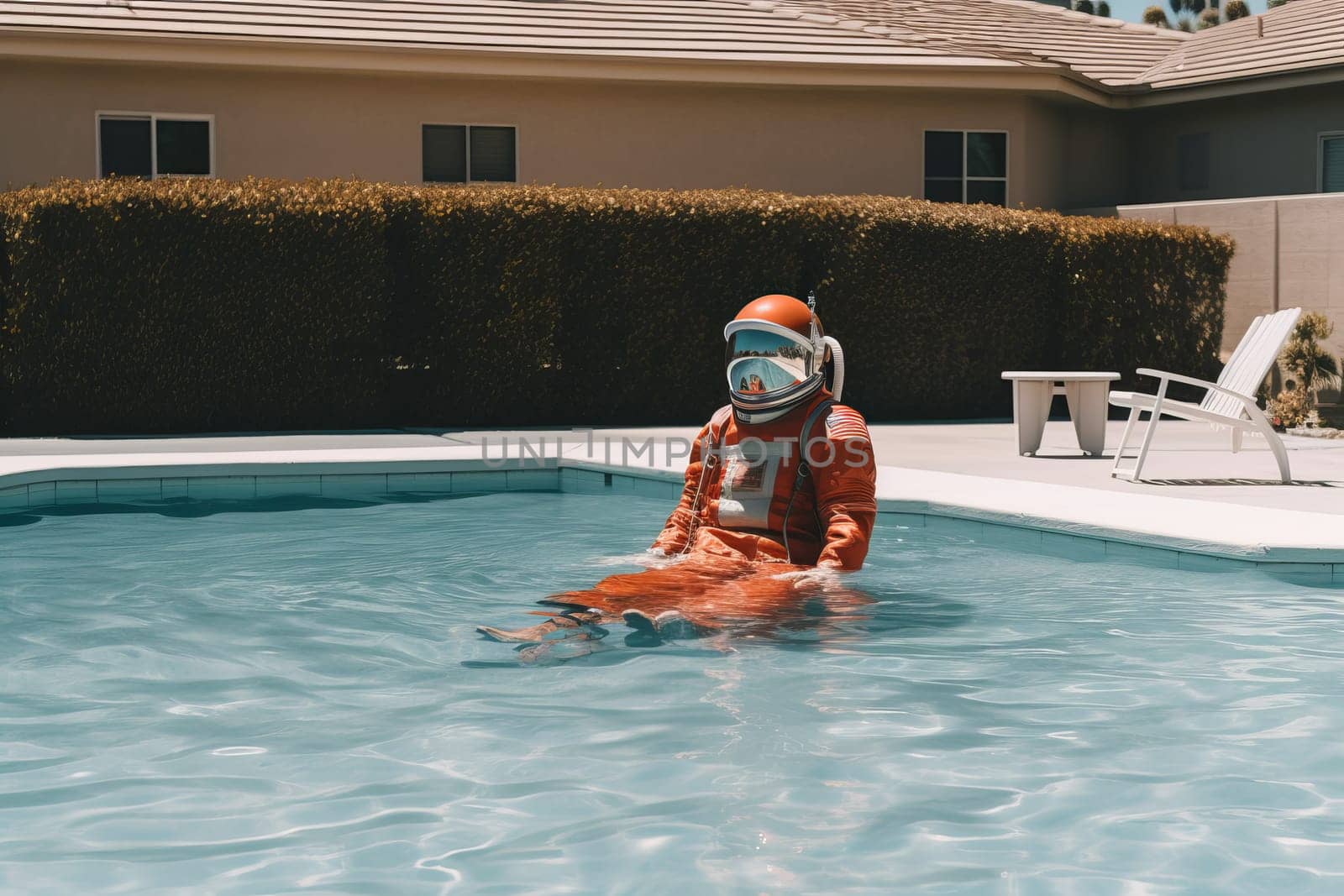 Astronaut pool relax summer. Generate Ai by ylivdesign