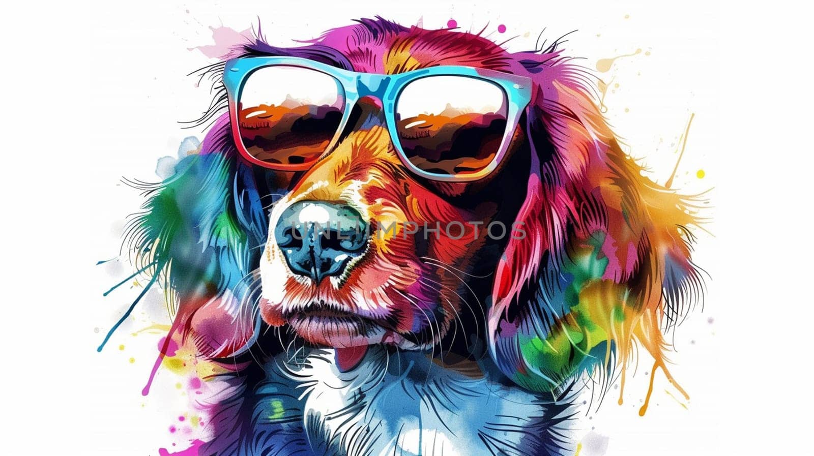 cartoon dog wearing colored glasses on a white background. animals selective focus, Generative AI, by mila1784