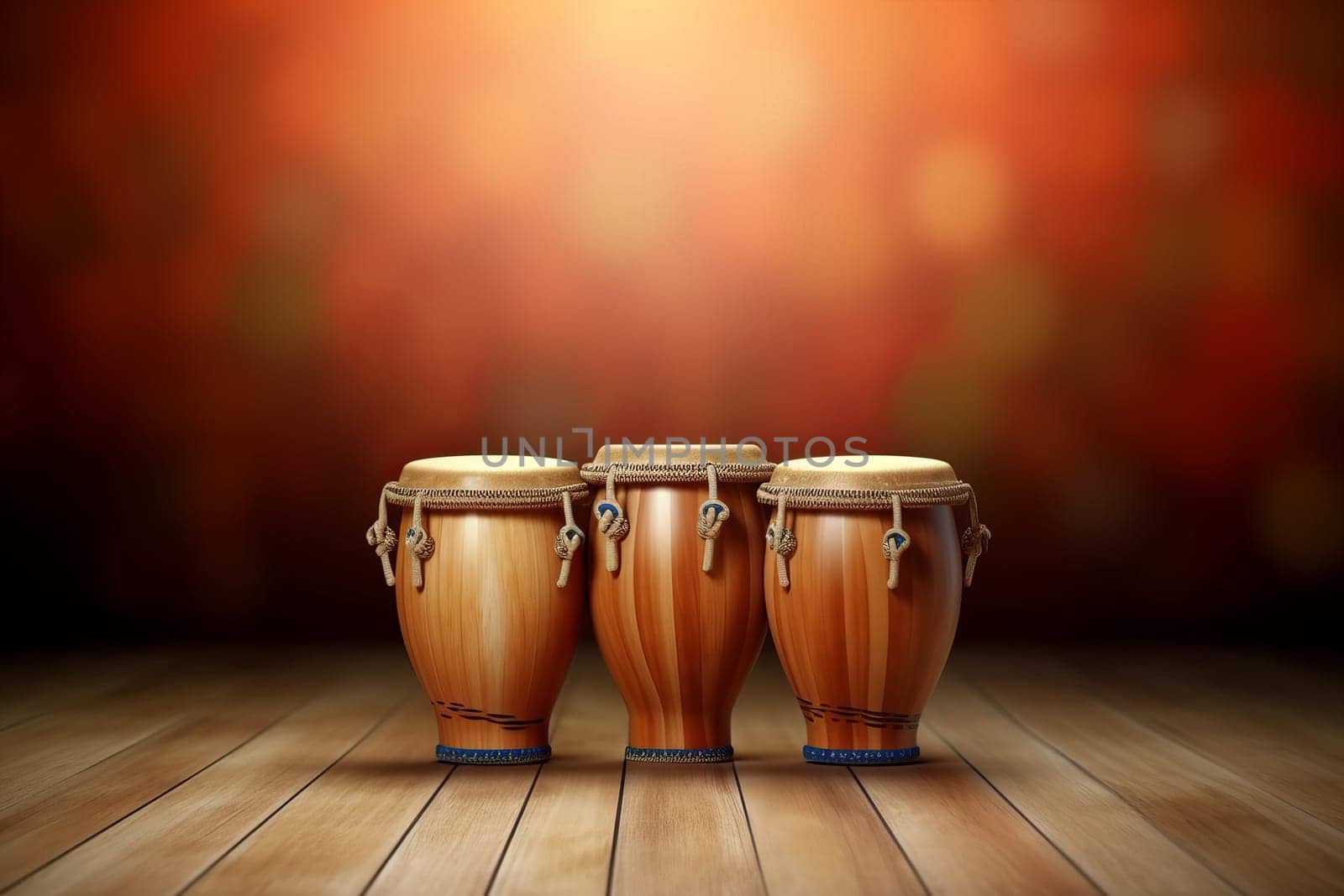 Bongo drums background. Music equipment wood. Generate Ai