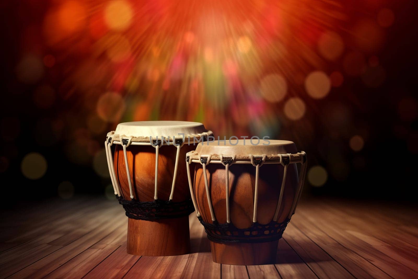 Bongo drums equipment background. Generate Ai by ylivdesign