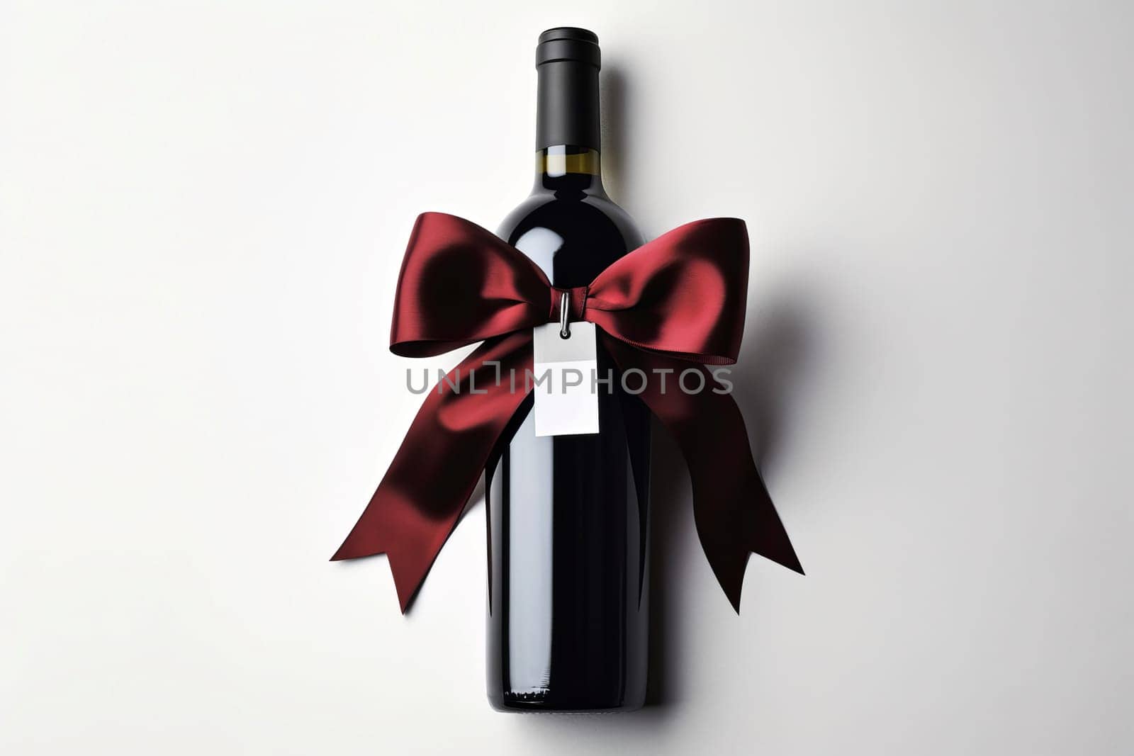 Champagne bottle red bow gift. Generate Ai by ylivdesign