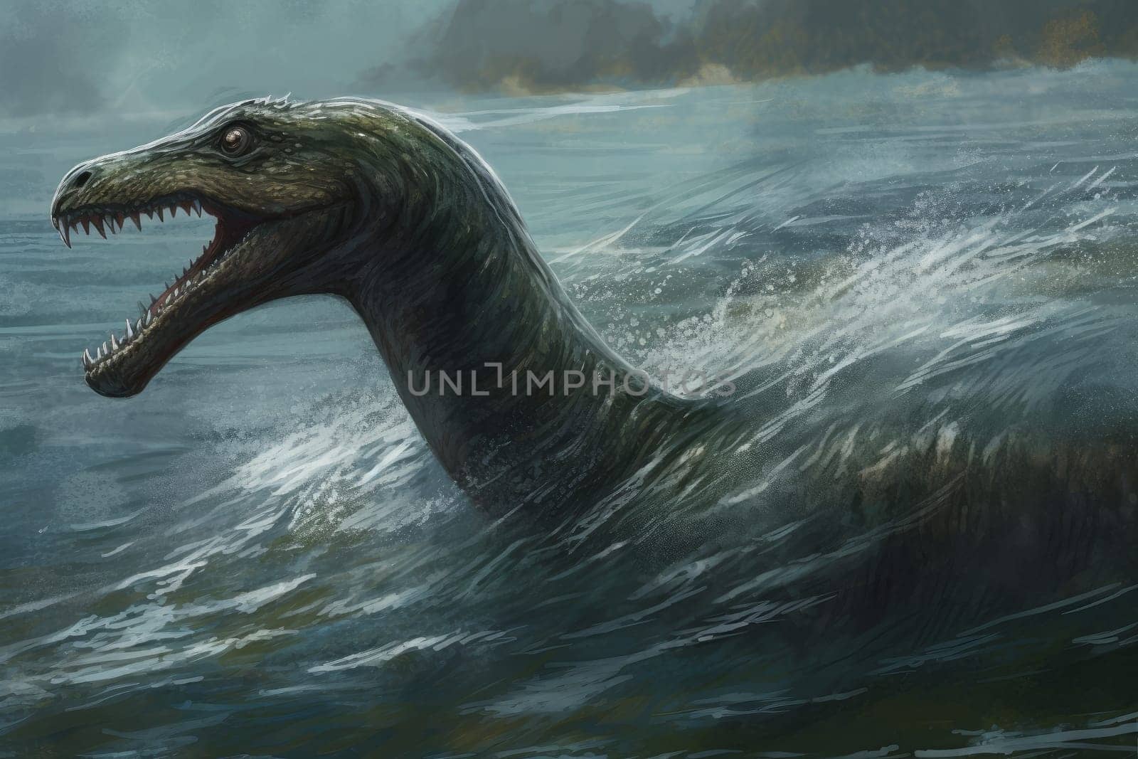 Loch ness monster. Generate Ai by ylivdesign
