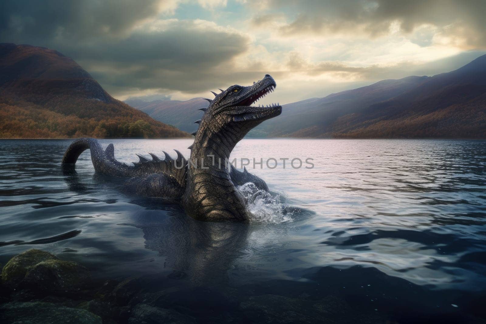 Loch ness lake monster. Generate Ai by ylivdesign