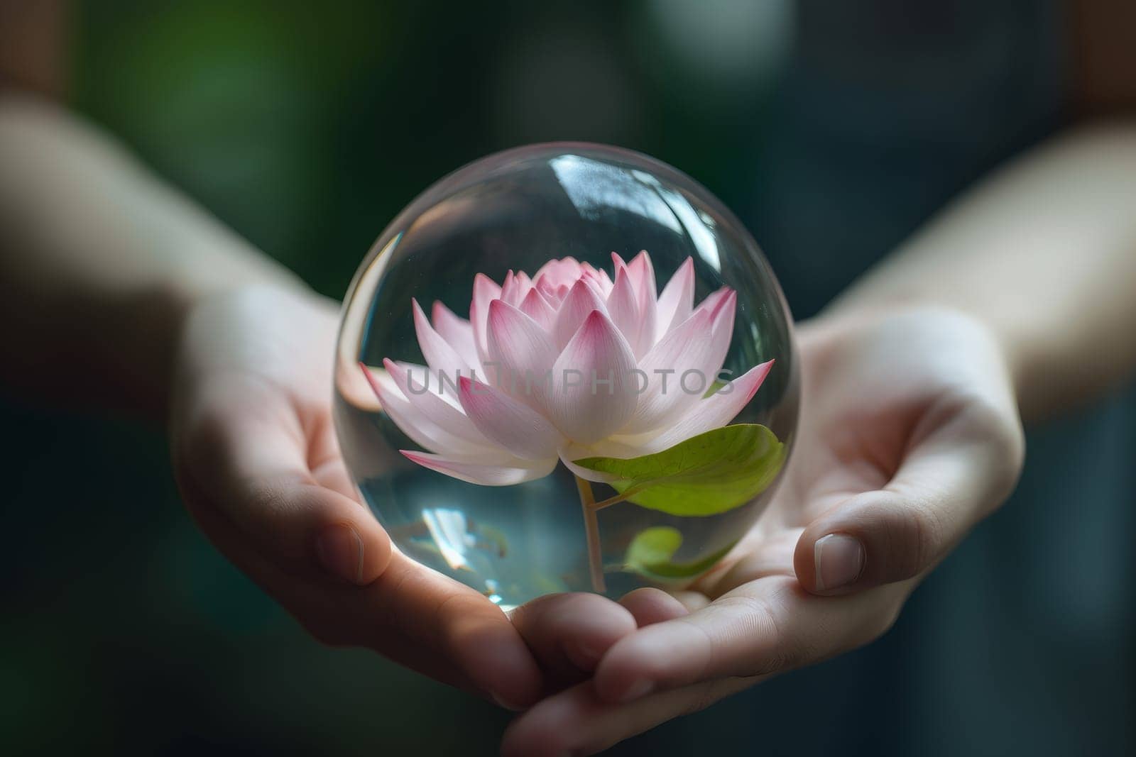 Lotus glass ball. Generate Ai by ylivdesign