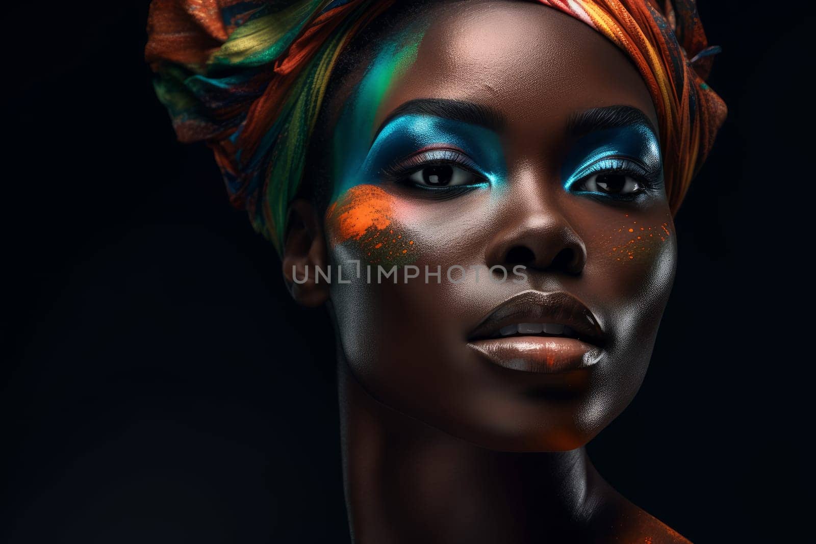 Colorful african woman makeup. Vogue girl. Fictional person. Generate Ai