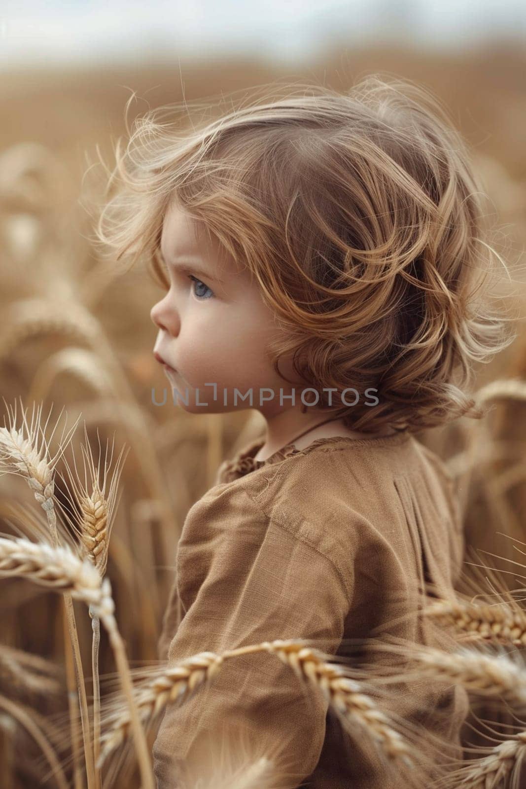 a child stands in a wheat field. selective focus by mila1784