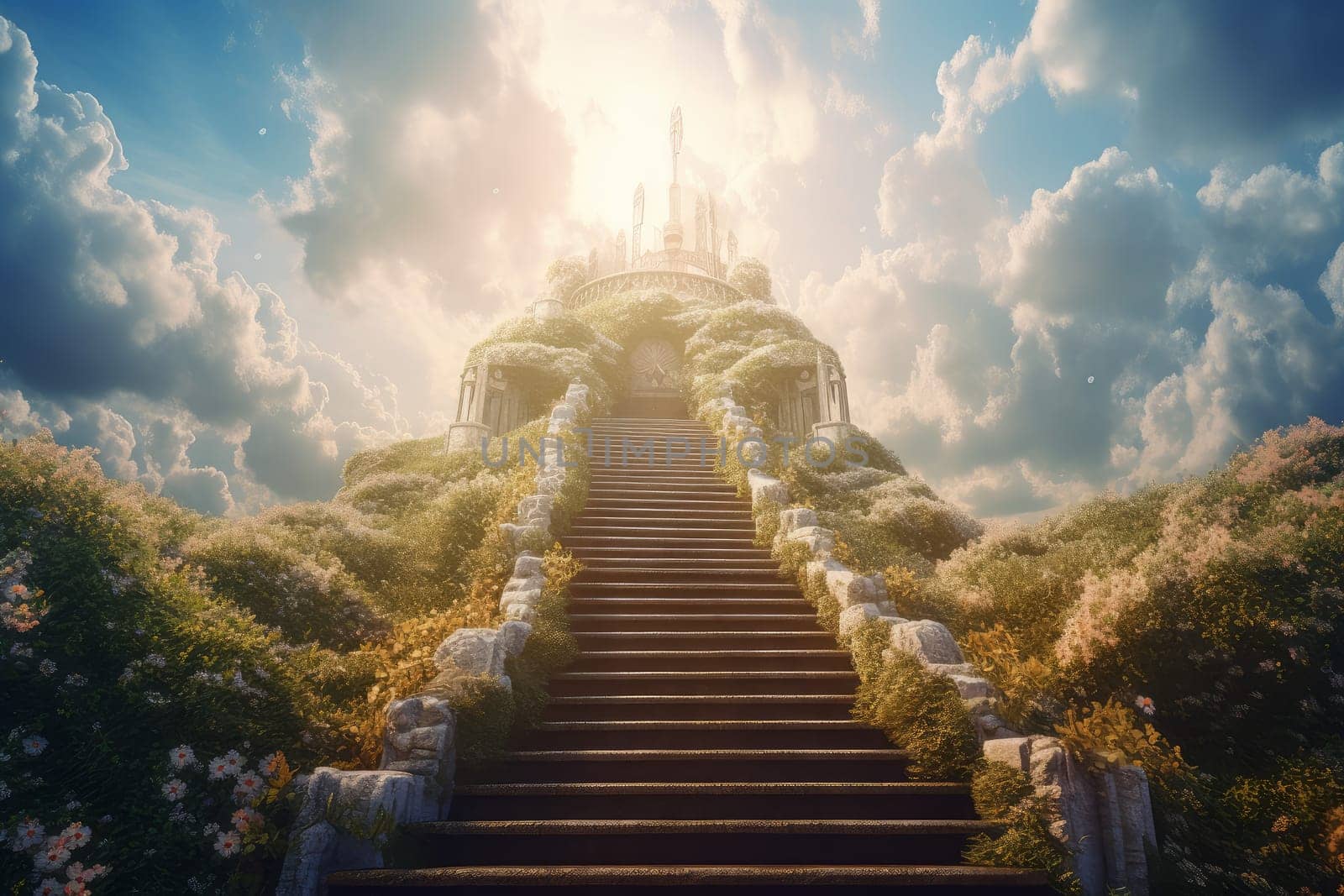 Stairway to heaven paradise. Way cloud. Generate Ai
