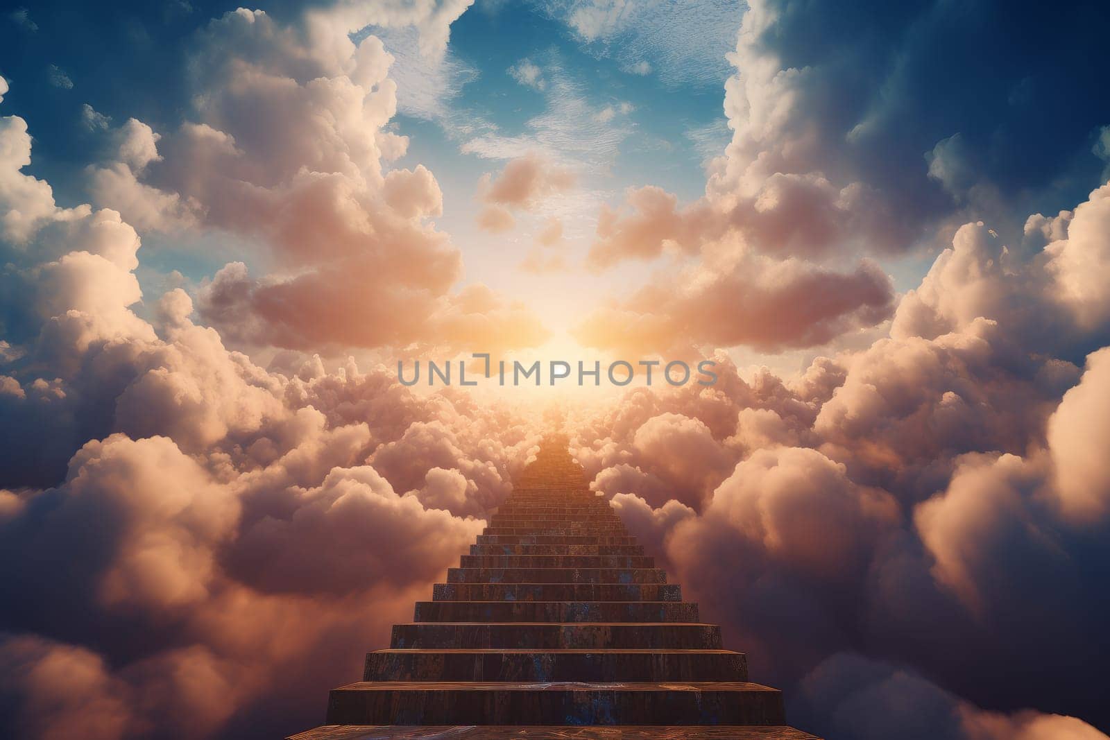 Stairway to heaven sky. Shine cloud. Generate Ai