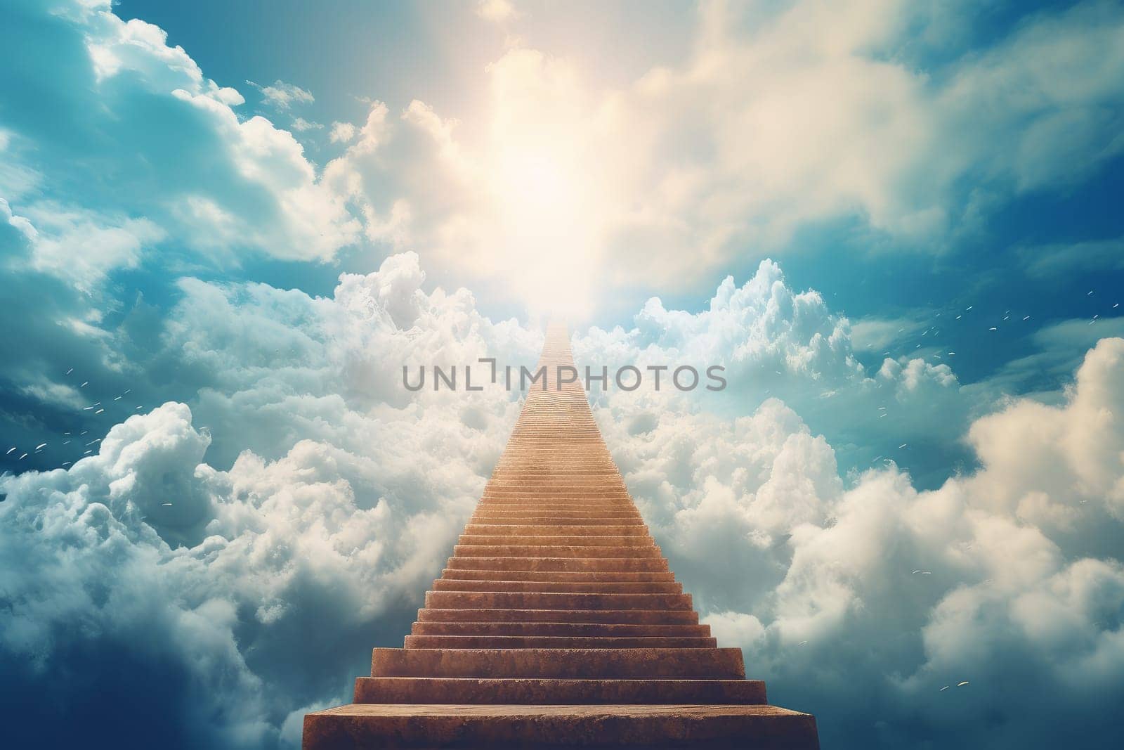 Stairway to heaven cloud. Paradise belief. Generate Ai