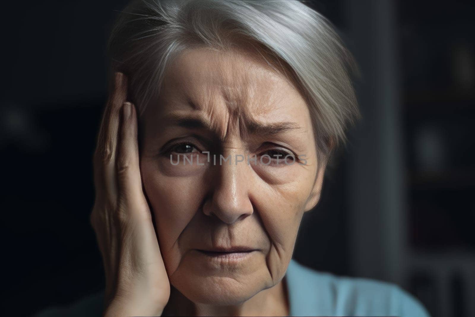 Senior woman headache. Generate Ai by ylivdesign