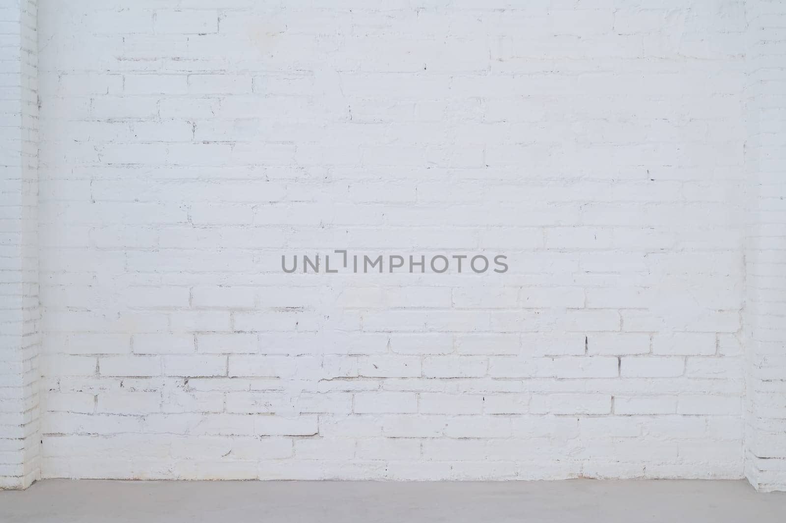 Abstract white brick wall texture for pattern background. Wide panorama picture. High quality photo