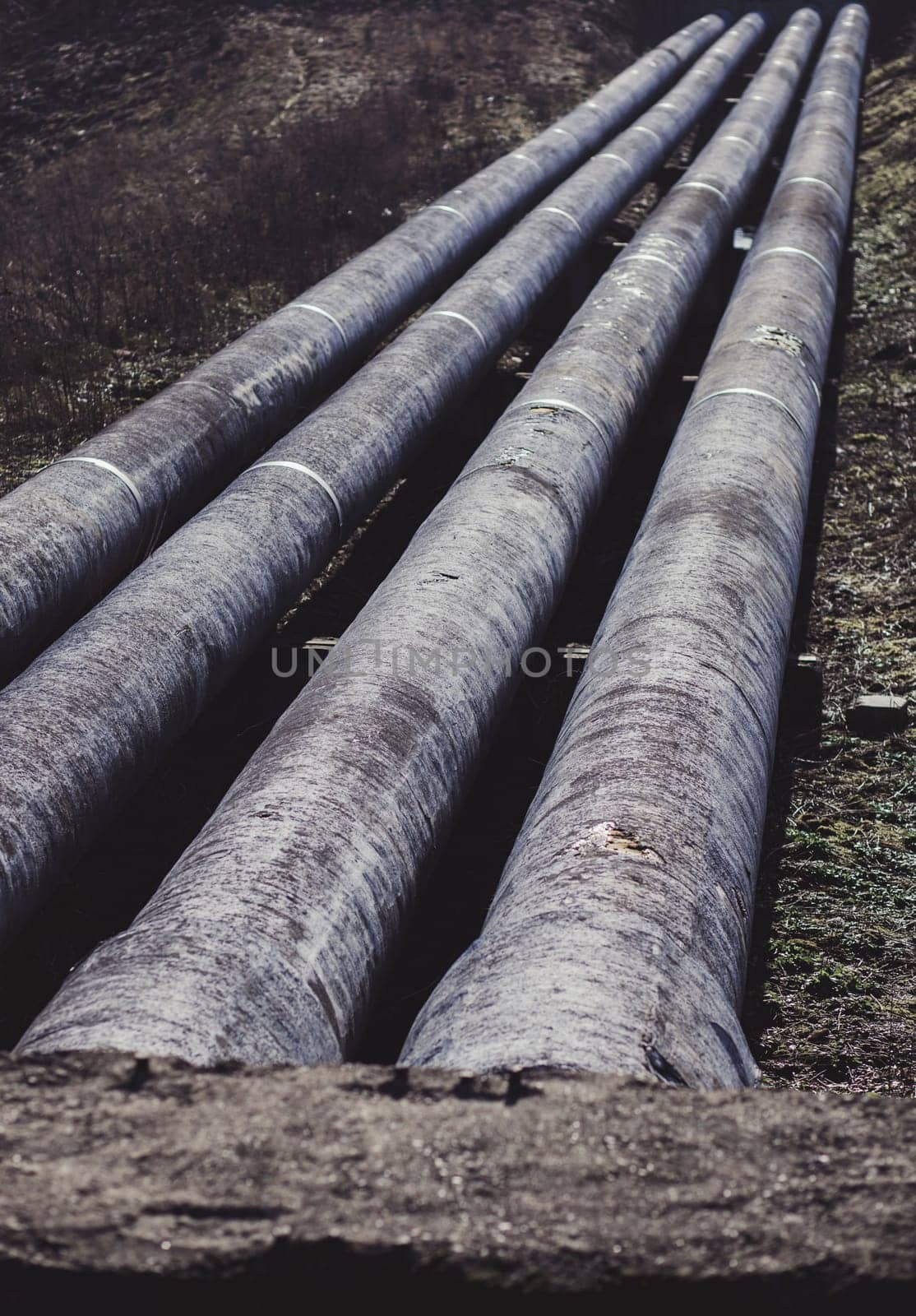 large concrete industrial pipes in the city