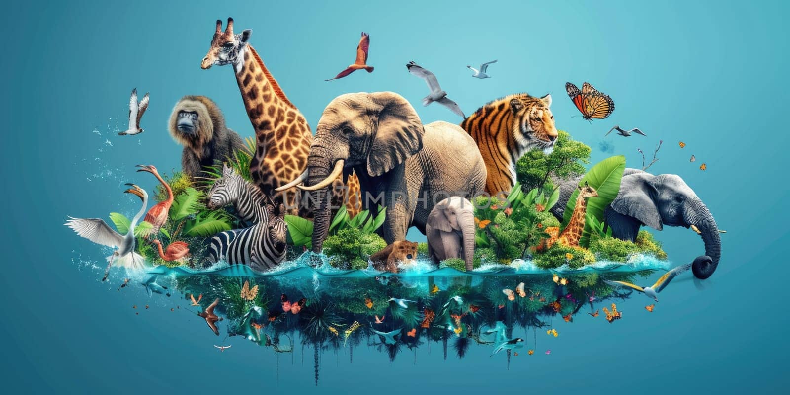 world wildlife day, wildlife concept. creative banner with planet and animals. ai generated