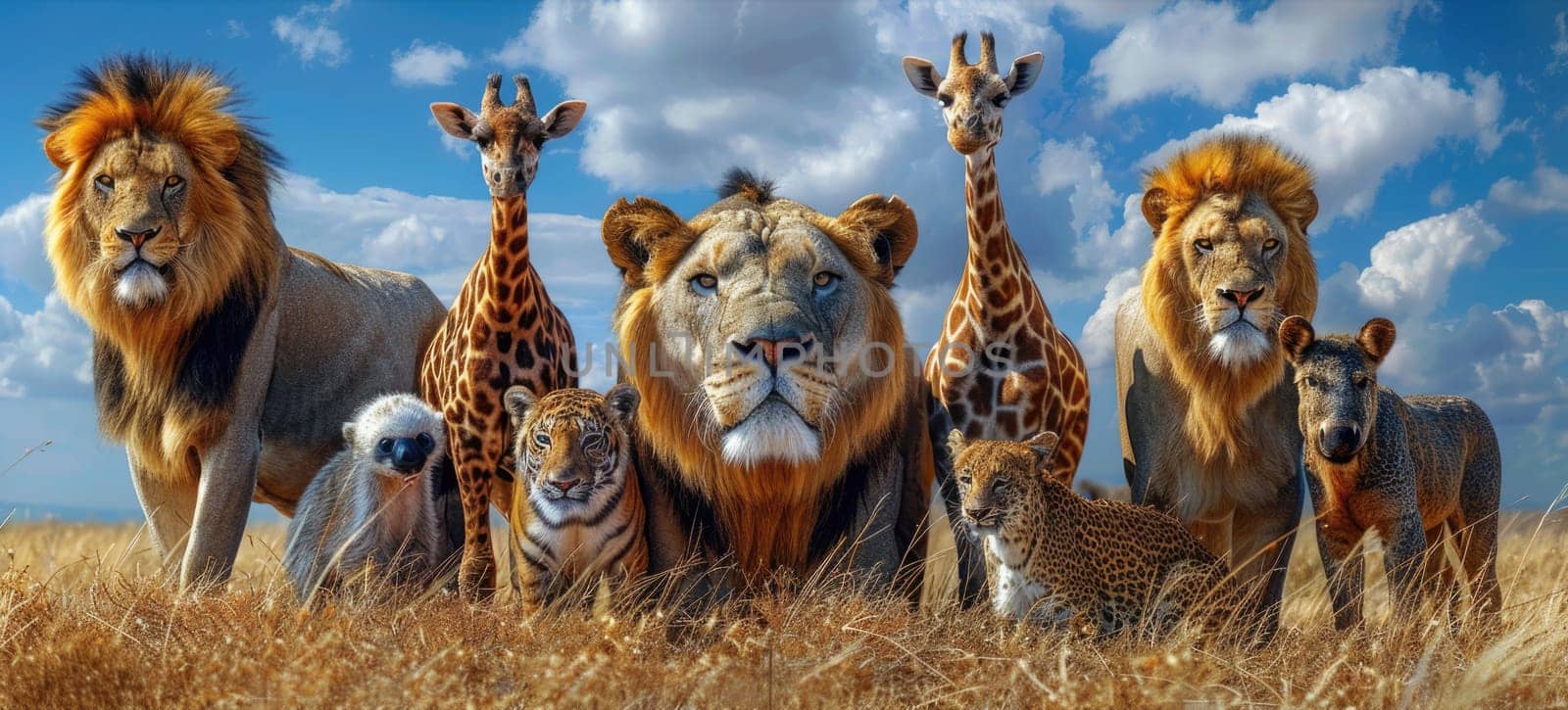 world wildlife day, wildlife concept. creative banner with savanna and animals. ai generated