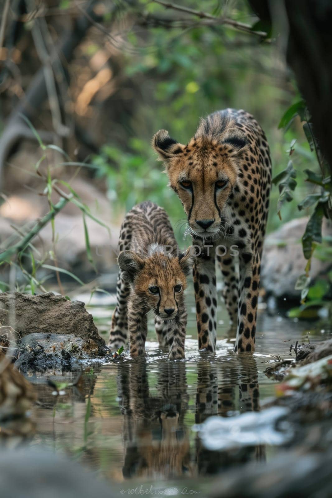 world wildlife day. family of cheetahs in rainforest . ai generated