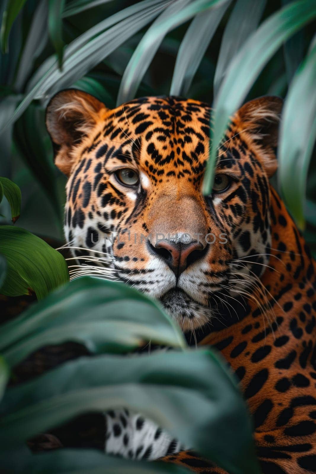 world wildlife day. leopard looking through jungle leaves . ai generated by Desperada