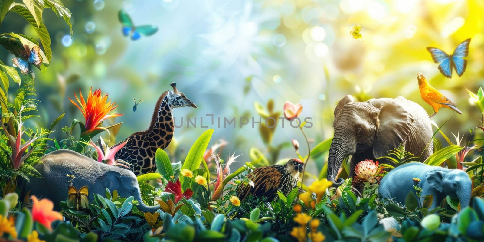 world wildlife day, wildlife concept. creative banner with grass and animals. ai generated