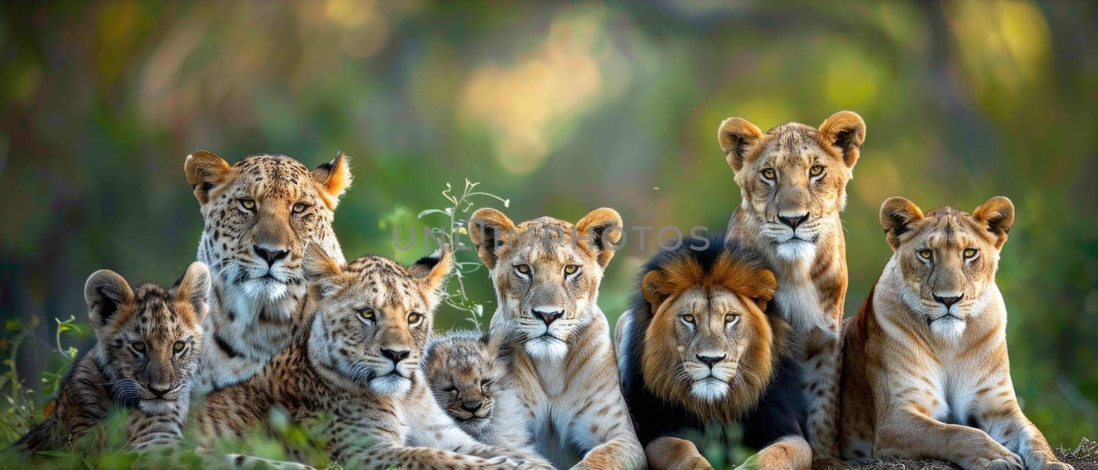 world wildlife day, wildlife concept. creative banner with lions family . ai generated