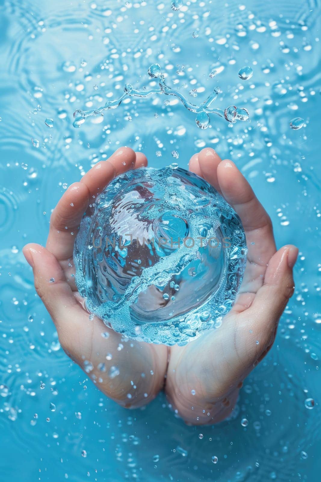 world water day . Hands holding clean water drop in shape of planet Earth. ai generated by Desperada