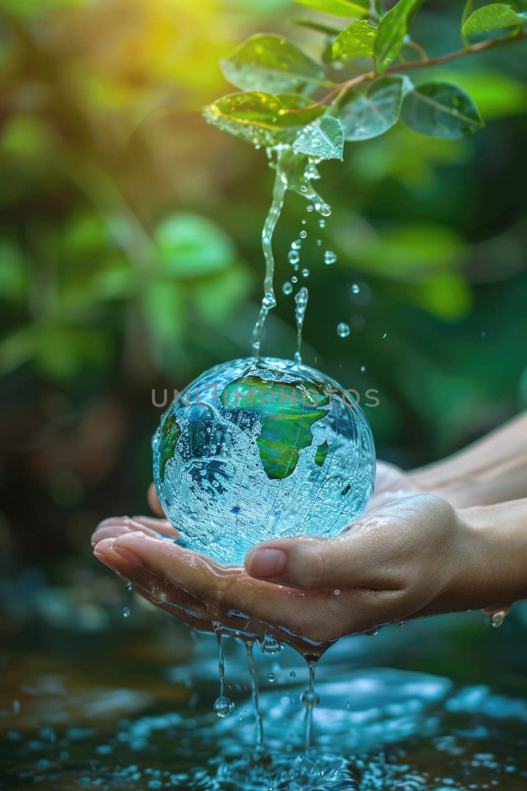 world water day . Hands holding clean water drop in shape of planet Earth. ai generated by Desperada