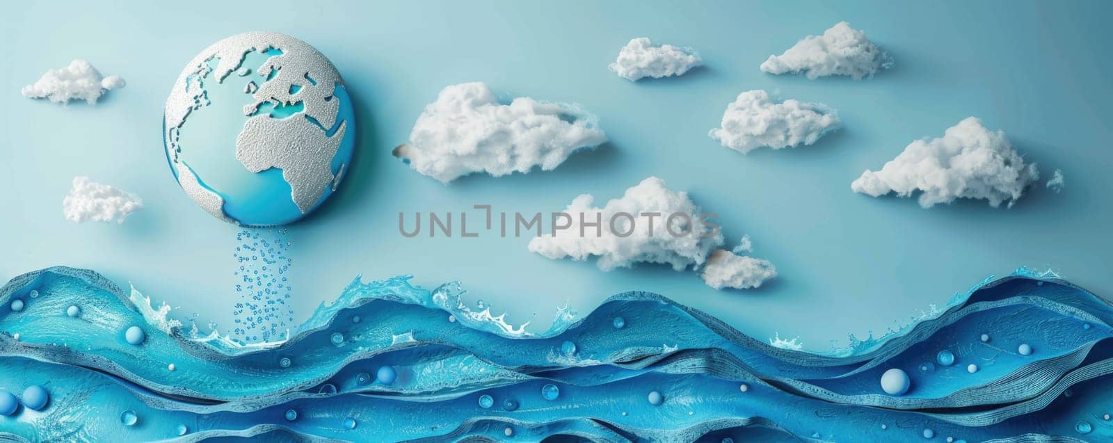 world water day concept. creative banner with planet Earth , water, waves and nature. ai generated