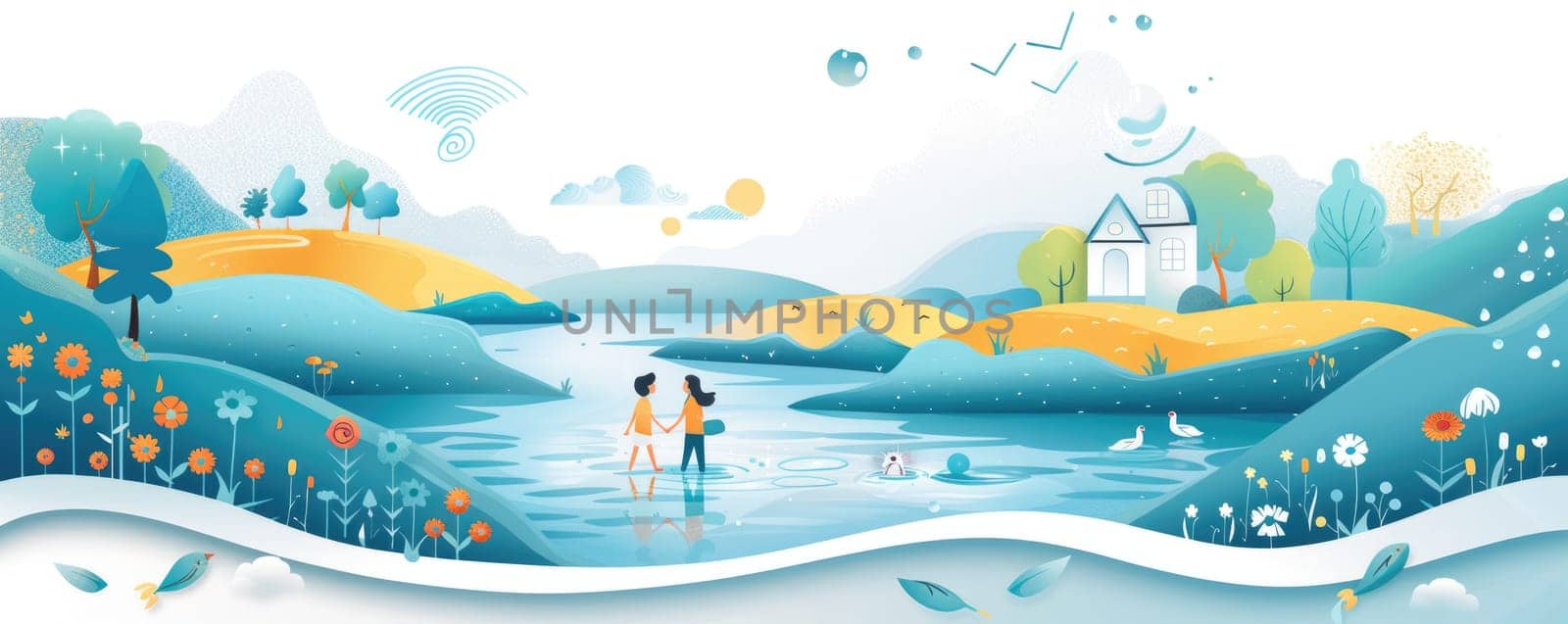 world water day concept. creative banner with planet Earth , water, waves and nature. ai generated