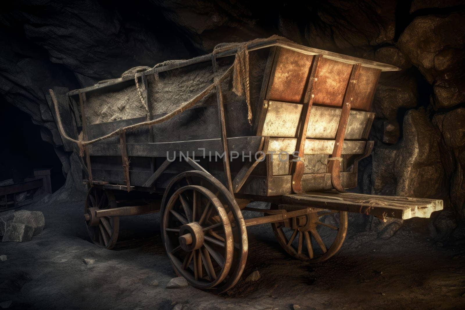 Mining cart cave. Generate Ai by ylivdesign