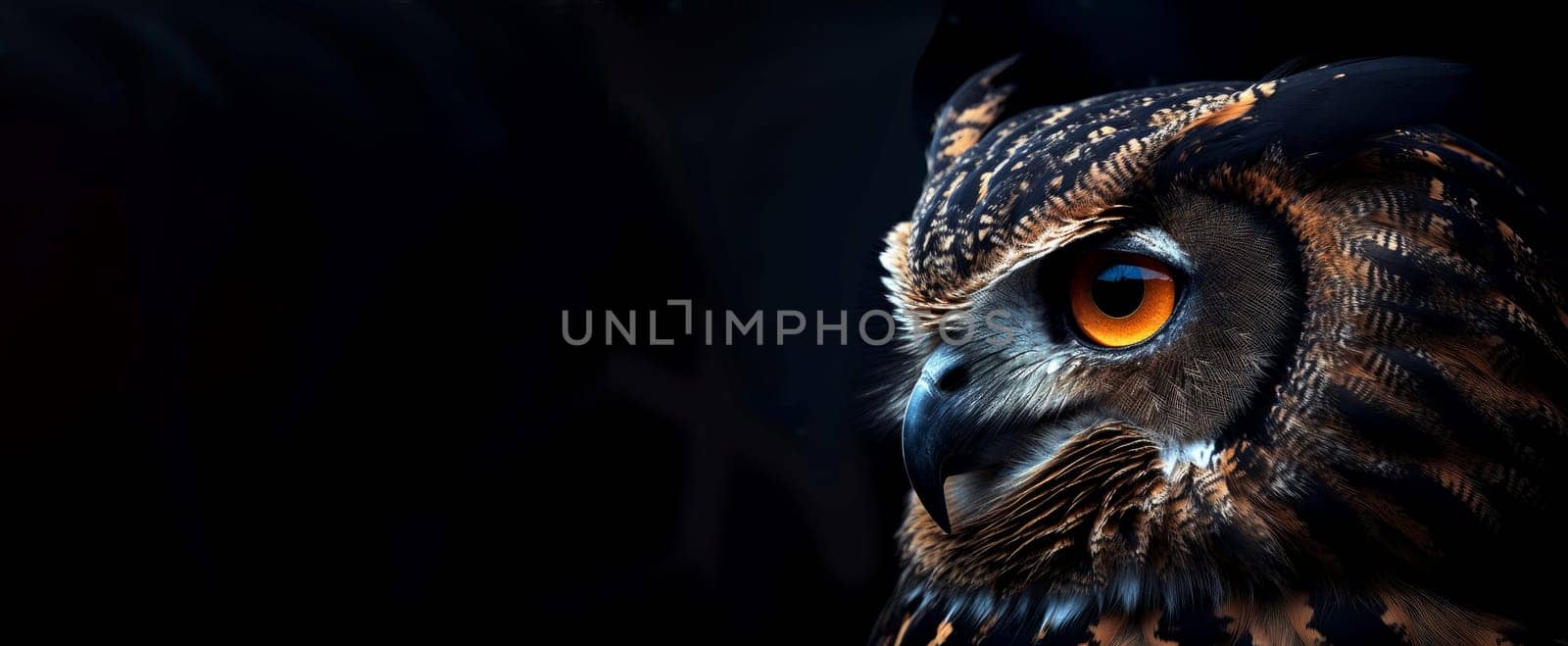 Owl portrait banner. Raptor wild. Generate Ai