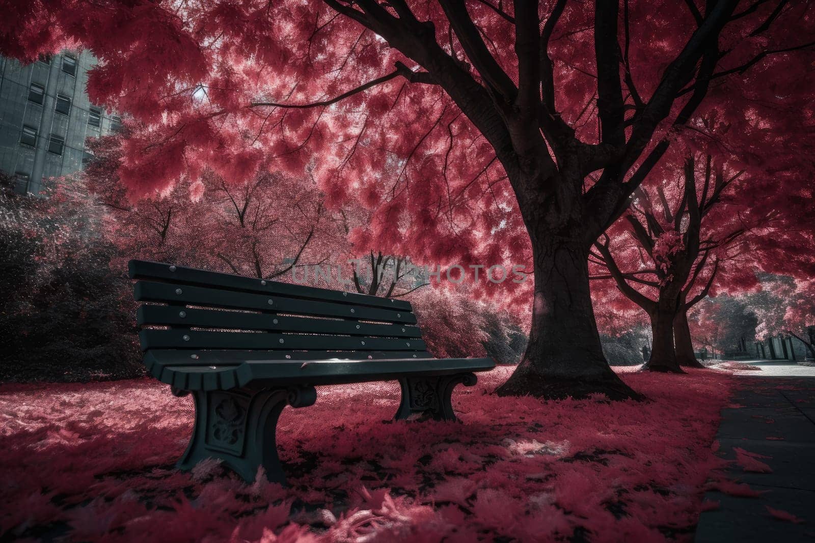 Park pink trees. Cherry spring floral. Generate Ai
