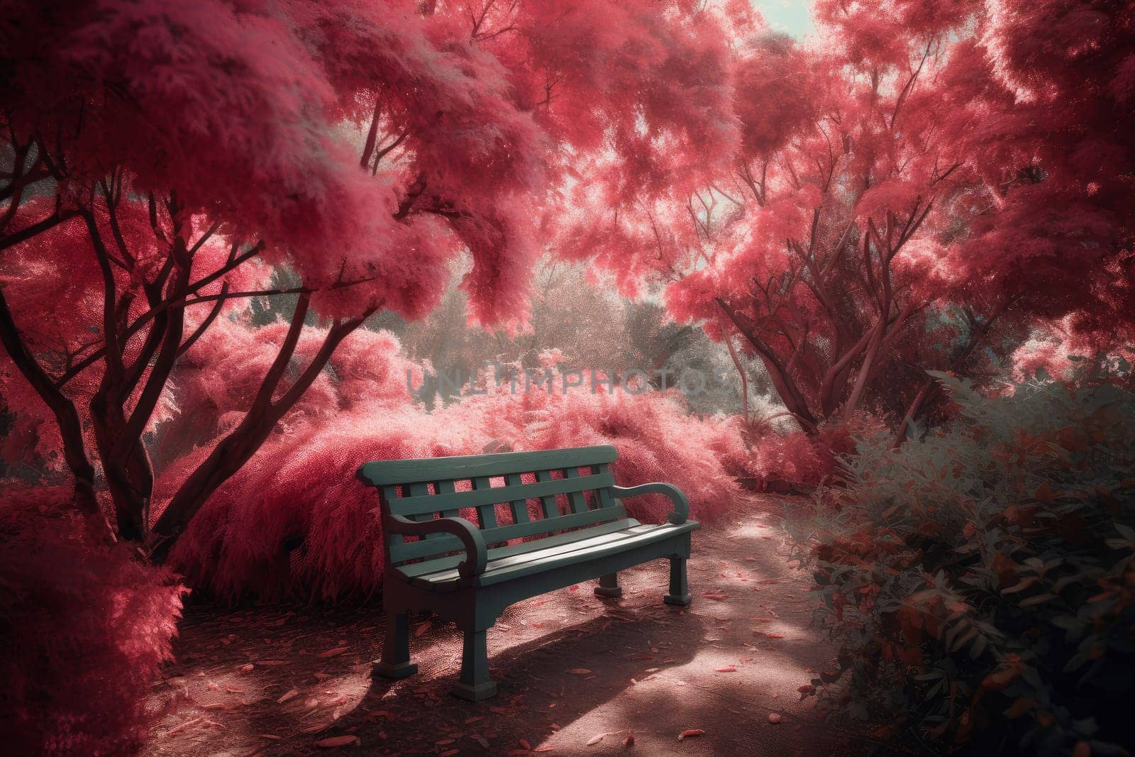 Park pink trees leaves. Tunnel beautiful. Generate Ai