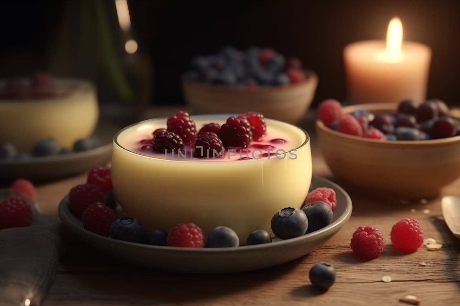Pudding berries. Natural organic dessert. Generate Ai