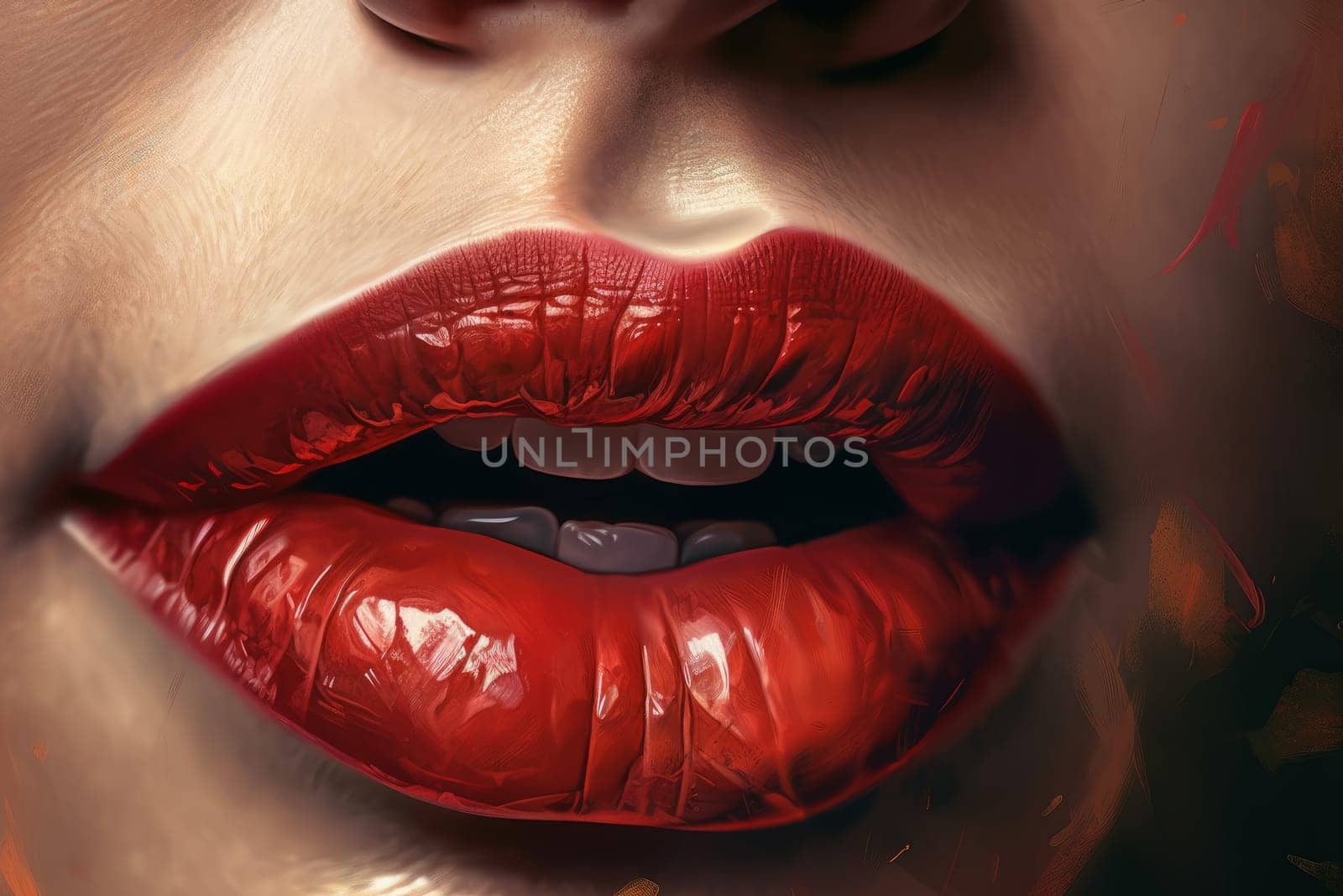 Red sexy lips. Female mouth fashion. Generate AI