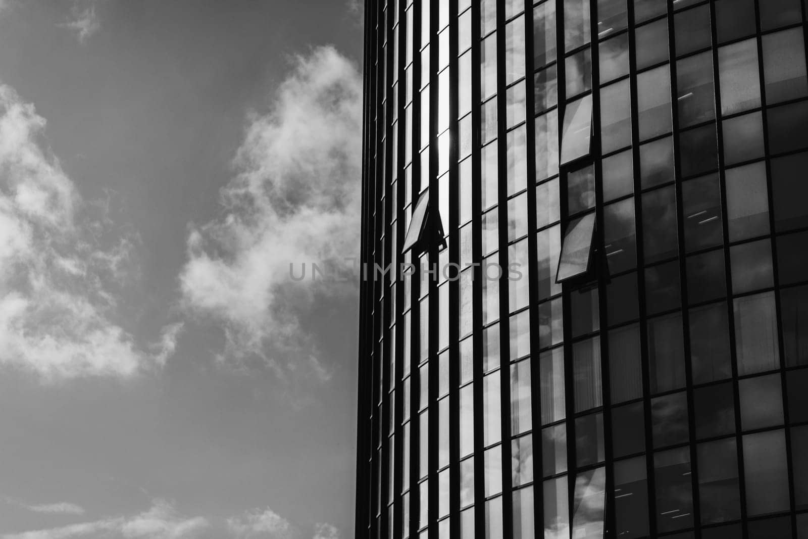 Skyscraper with glass facade. Concepts of economics, financial, business future. Copy space