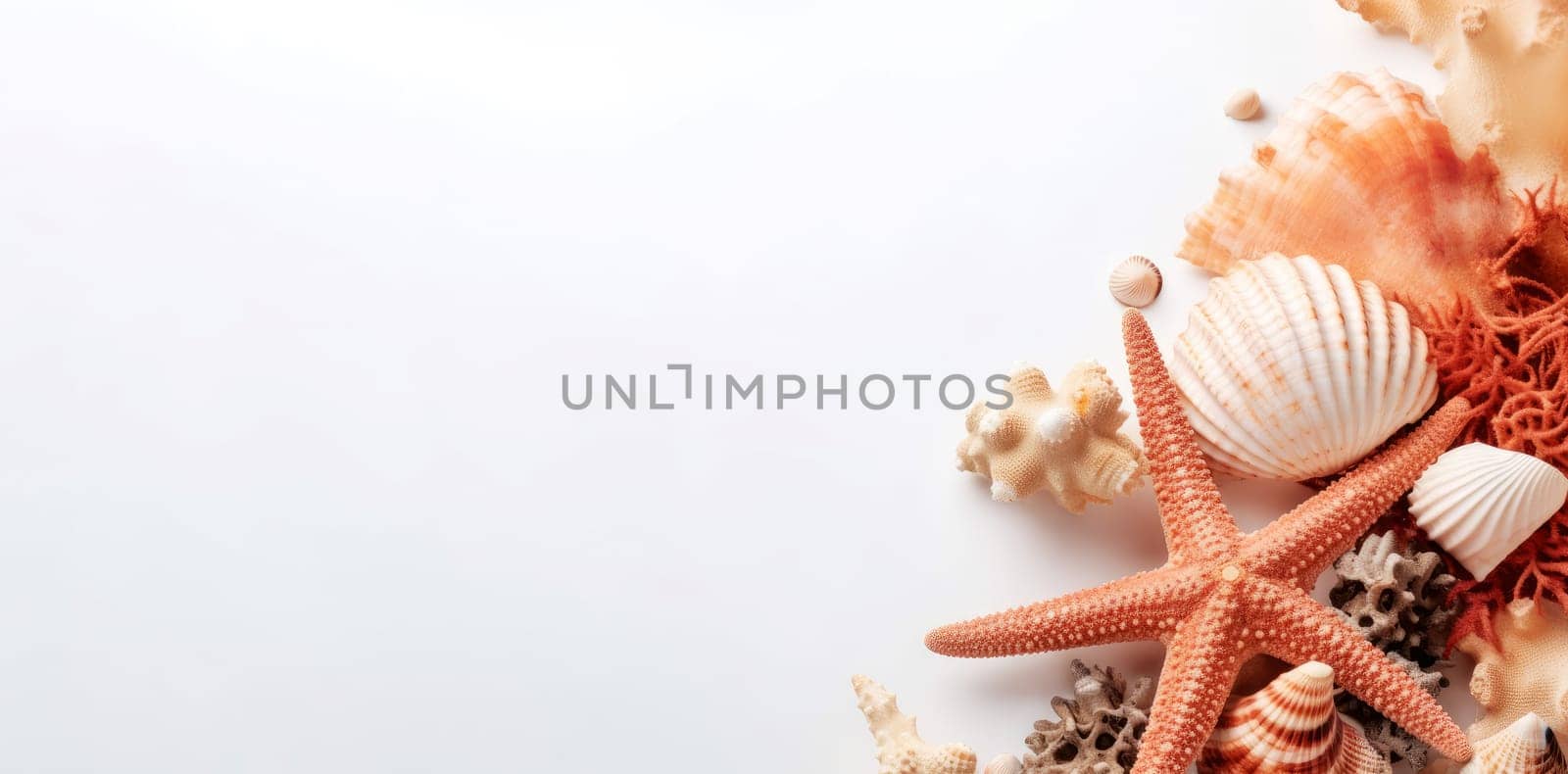 Sea coral shells banner. Generate Ai by ylivdesign