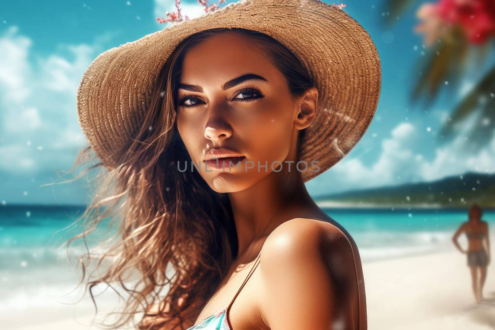 Woman beach people. Generate Ai by ylivdesign