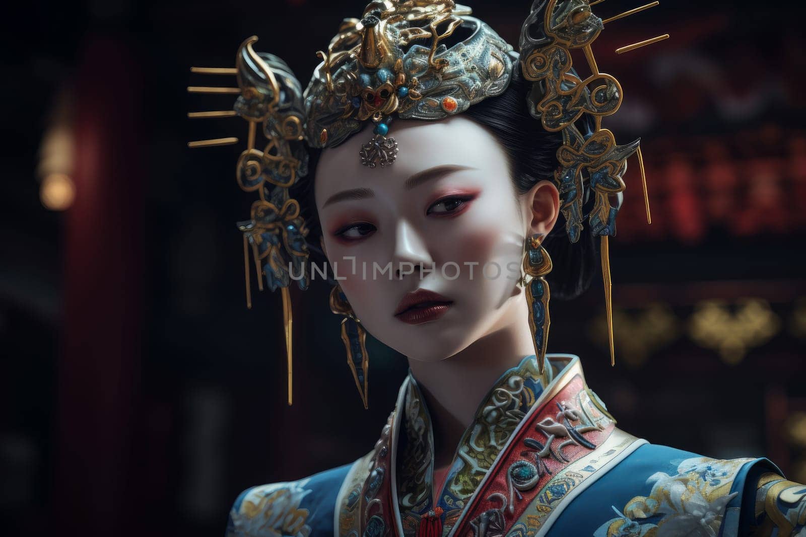 Woman geisha makeup. Generate Ai by ylivdesign